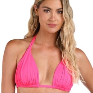 La Blanca Women’s Island Goddess Bright Pink Halter Triangle Bikini Top Size 10
